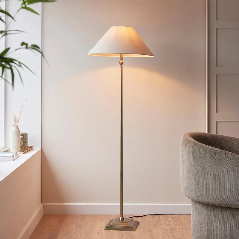 Francesca Gold Floor Lamp with Linen Shade