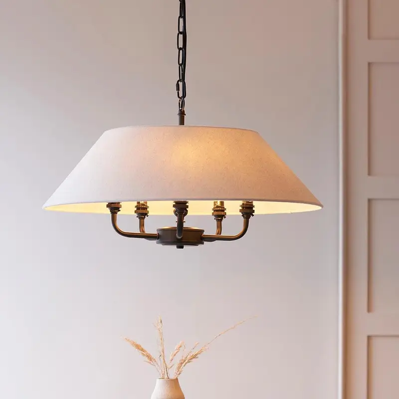 Francesca Matt Black 5 Light Pendant Ceiling Light with Linen Shade
