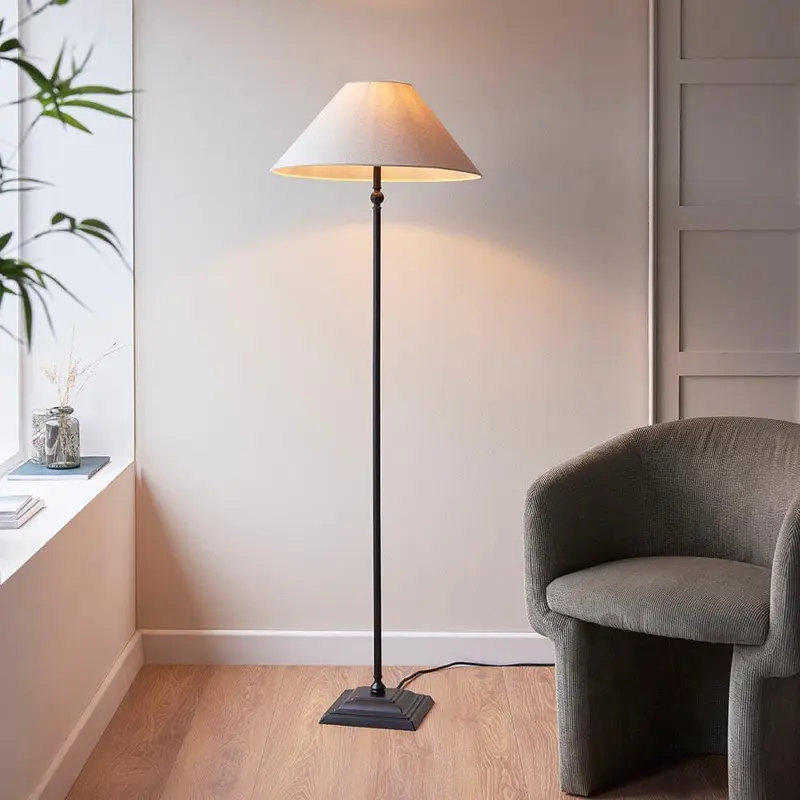 Francesca Matt Black Floor Lamp with Linen Shade
