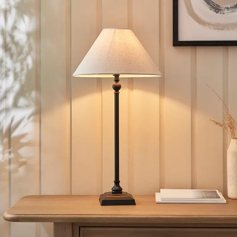 Francesca Matt Black Table Lamp with Linen Shade