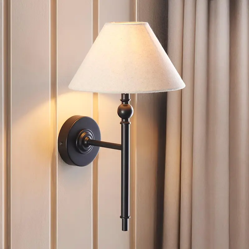 Francesca Matt Black Wall Light with Linen Shade