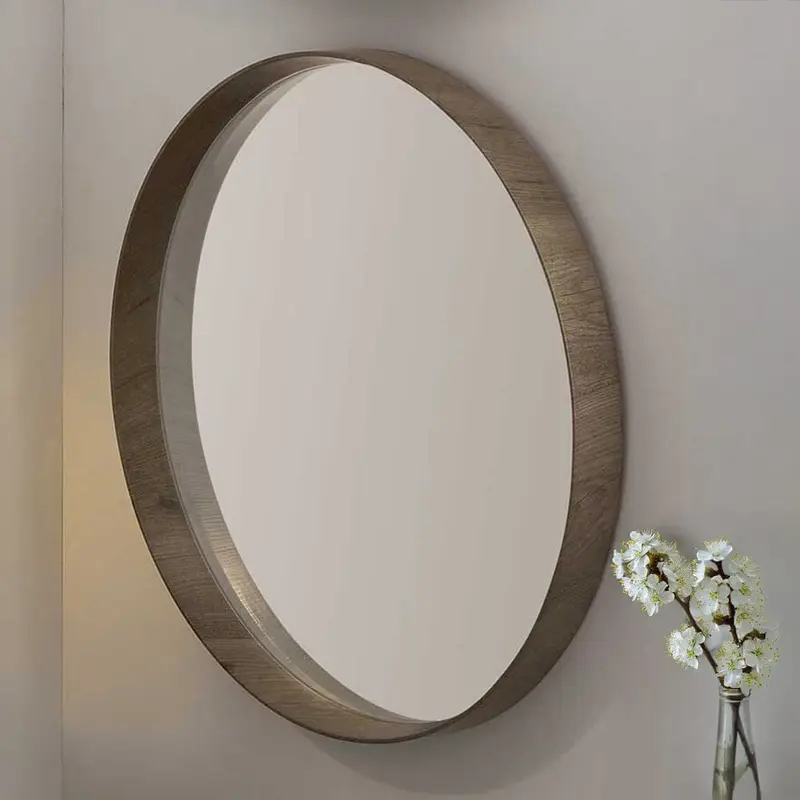 Garda Natural Wood Veneer Large Deep Edge Rounded Wall Mirror