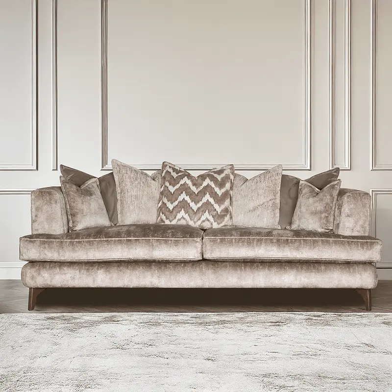Gisele Mink Textured Chenille Pillowback Sofa Range with Walnut Legs