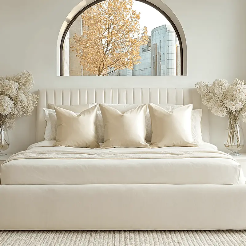 Harriet Low Ecru Textured Channelled Ottoman Bed