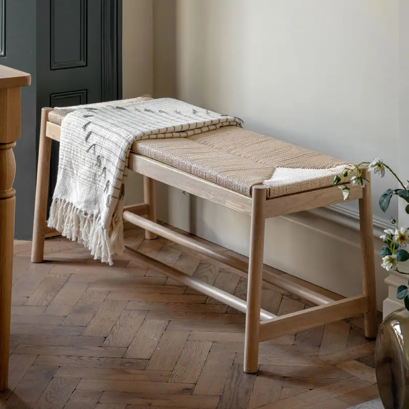 Highclere Natural Rope Top Bench with Oak Legs