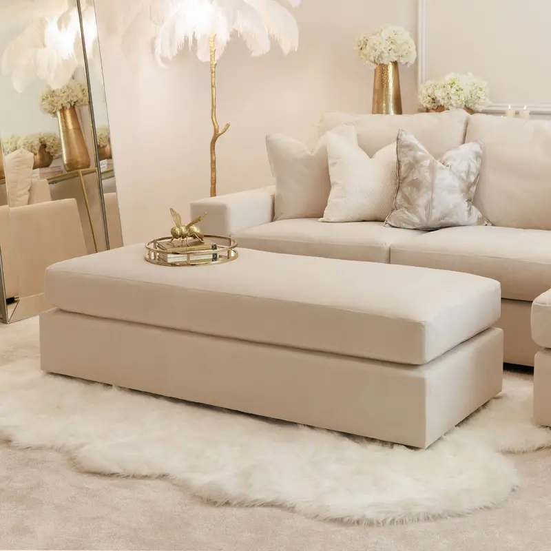 In Stock - Olivia Cream Premium Large Sofa Footstool - Without Studs