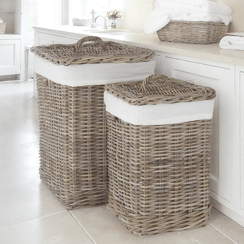 Jenel Grey Set of 2 Wicker Laundry Baskets