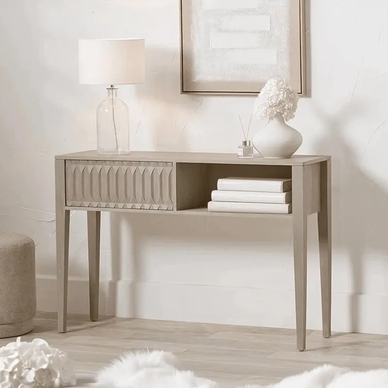 Kamala Light Grey Mango Wood 1 Drawer Console Table