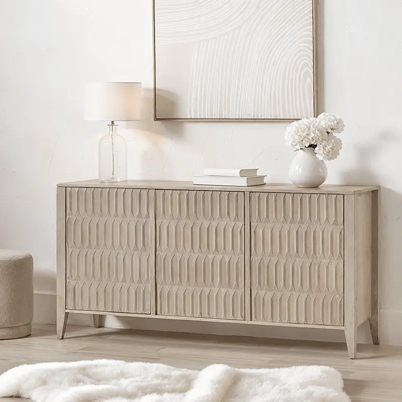 Kamala Light Grey Mango Wood 3 Door Sideboard