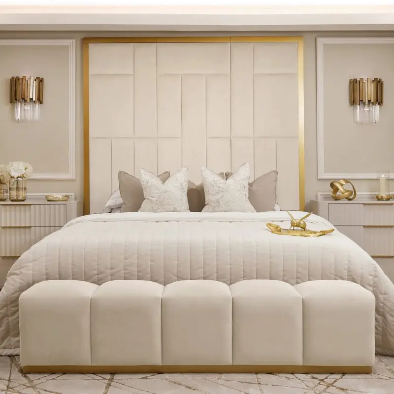 Kensington Cream & Gold Premium Abstract Headboard