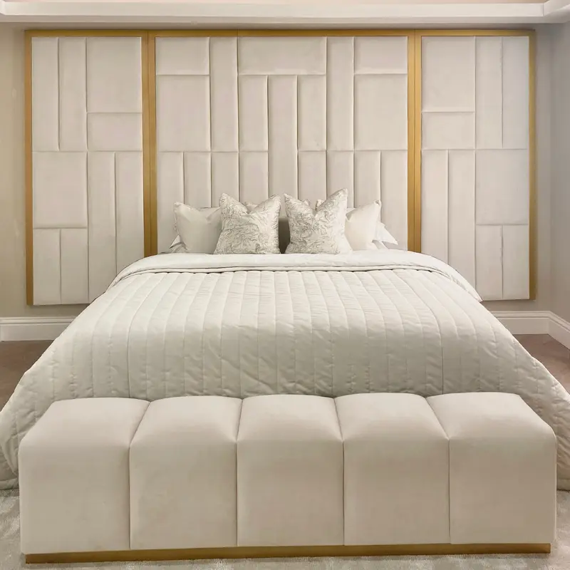 Kensington Cream & Gold Premium Abstract Headboard with Wings