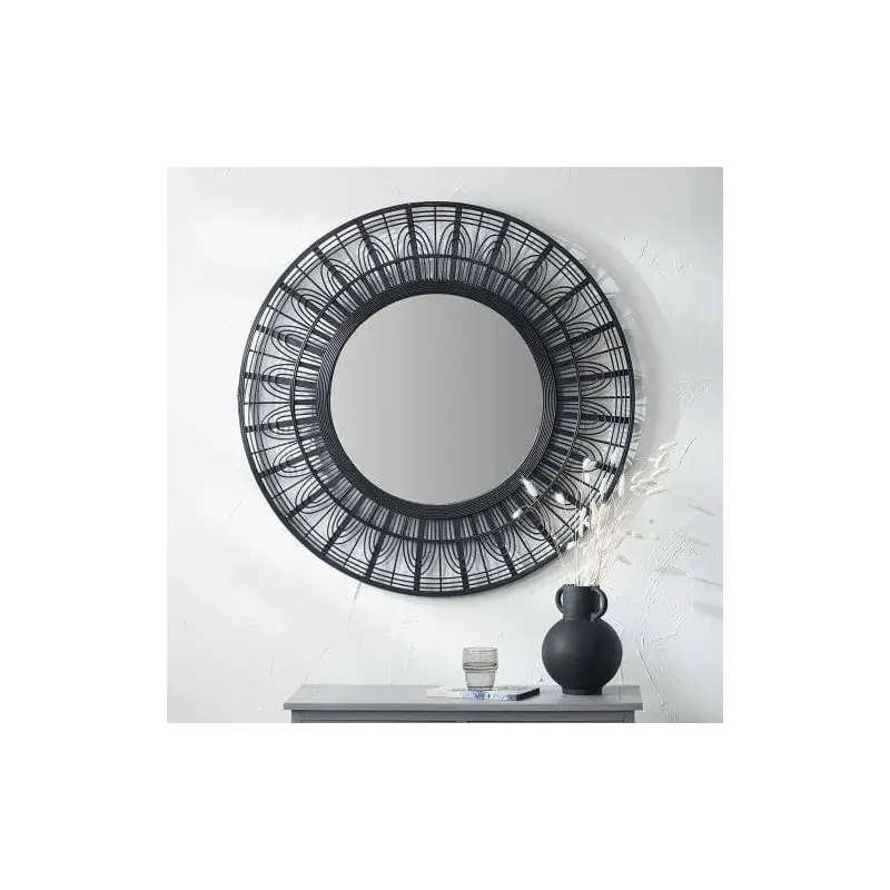 Kiruna Black Bamboo Frame Round Wall Mirror