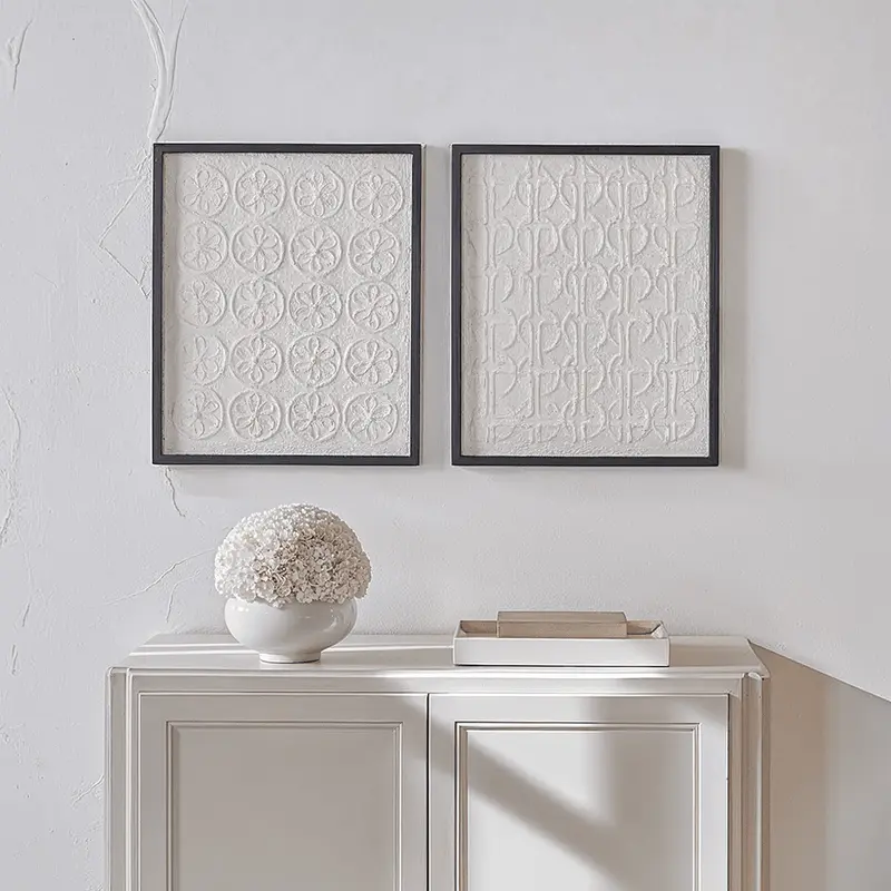 Laurel Circular Patterned Paper Wall Art with Black Frame - Set of 2