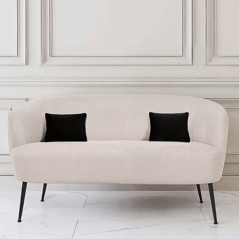 Lucca Cream Chenille Sofa With Black Metal Legs