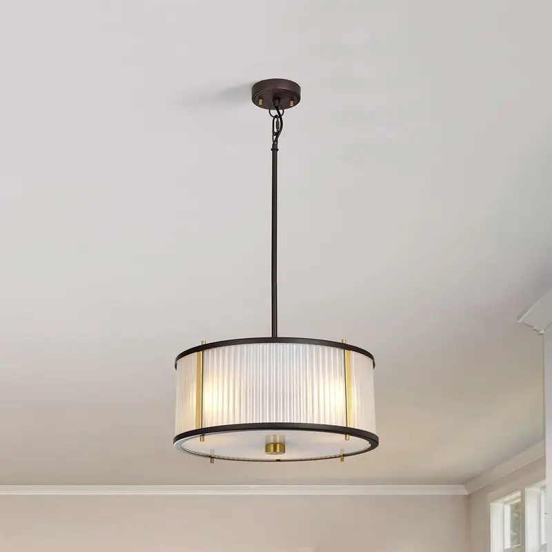 Maria Dark Brown & Brass Ribbed Glass 3 Light Pendant Ceiling Light