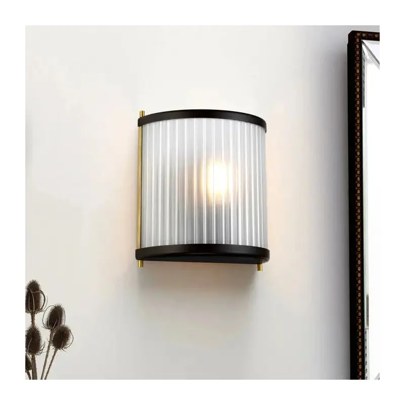 Maria Dark Brown & Brass Ribbed Glass Wall Light