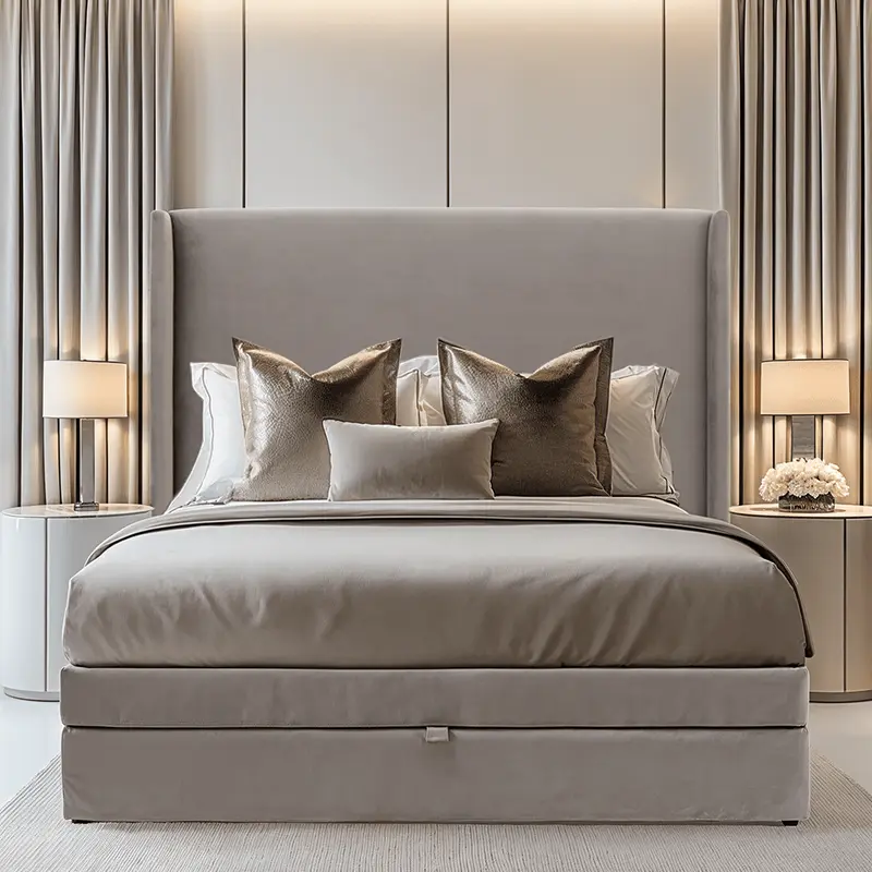 Matilda Taupe Velvet Winged Storage Bed