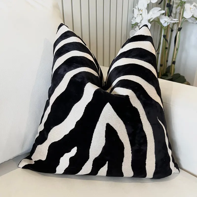 Mimi Black & Cream Zebra Print Cushion - 43x43cm