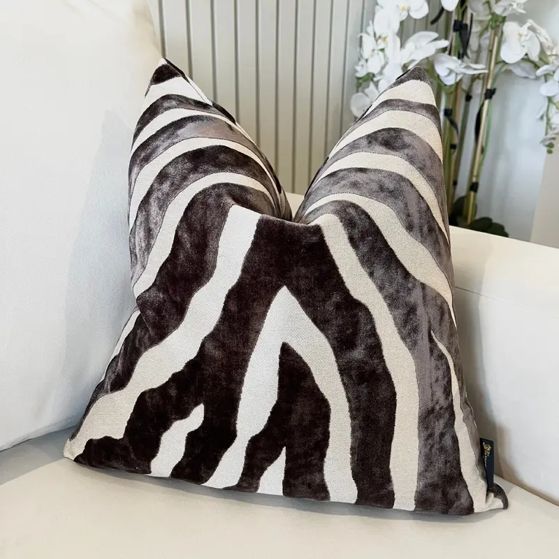Mimi Brown & Cream Zebra Print Cushion - 43x43cm