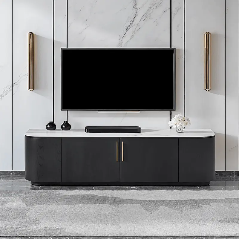 Monroe Black Media unit with Marble Top