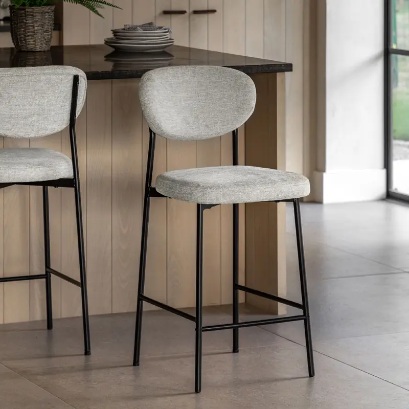 Naomi Natural Upholstered Bar Stool with Black Legs - Set of 2