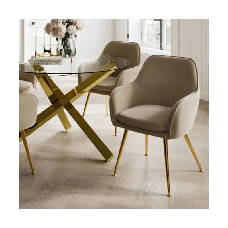 Nolano Light Beige Velvet Dining Chair with Gold Legs