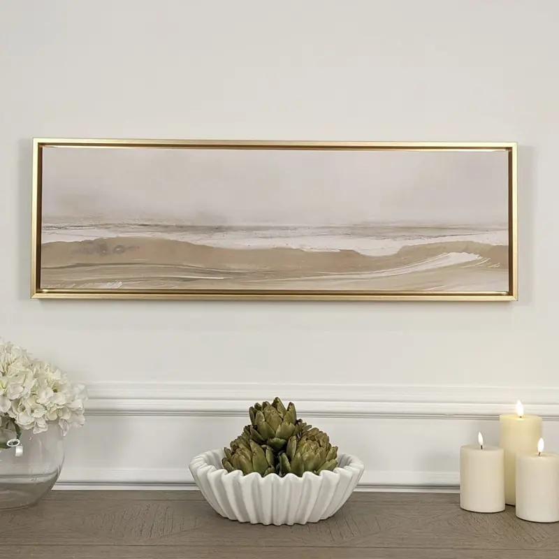 Rosanna Gold Framed Neutral Abstract Canvas Wall Art - 90x30cm