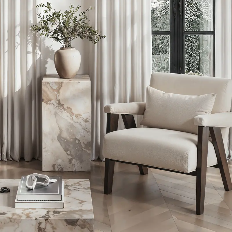 Samoa Taupe & White Marble Pedestal Table
