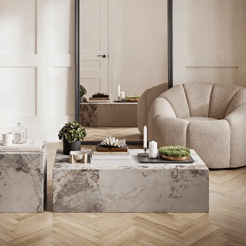Samoa Taupe & White Marble Rectangular Coffee Table