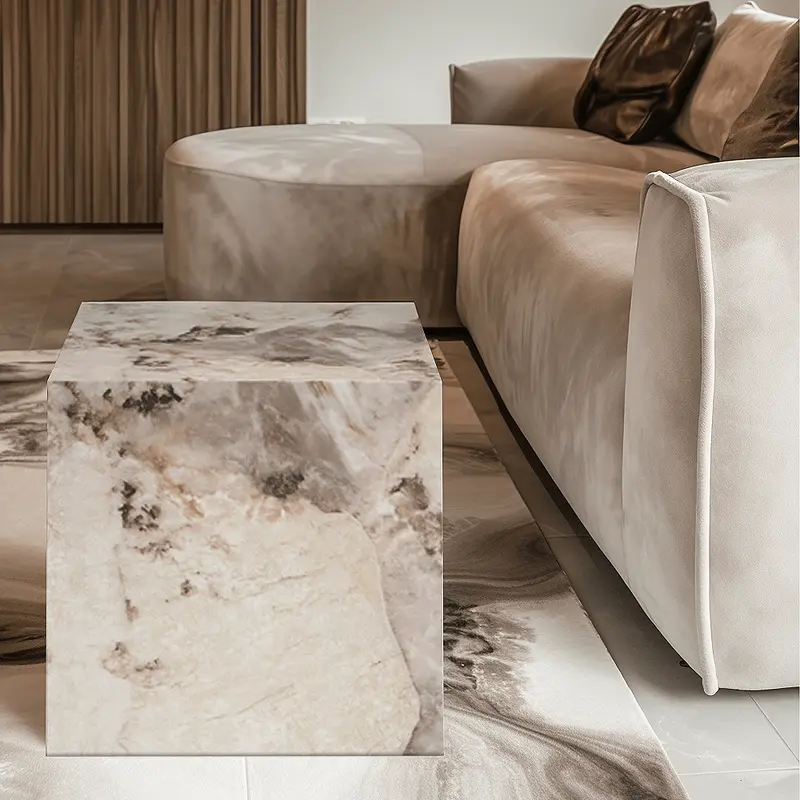 Samoa Taupe & White Marble Side Table