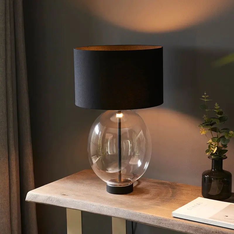 Simone Oval Glass Touch Lamp with Black Shade