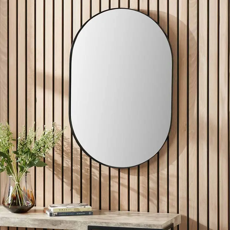 Siona Black Metal Slim Frame Oval Wall Mirror
