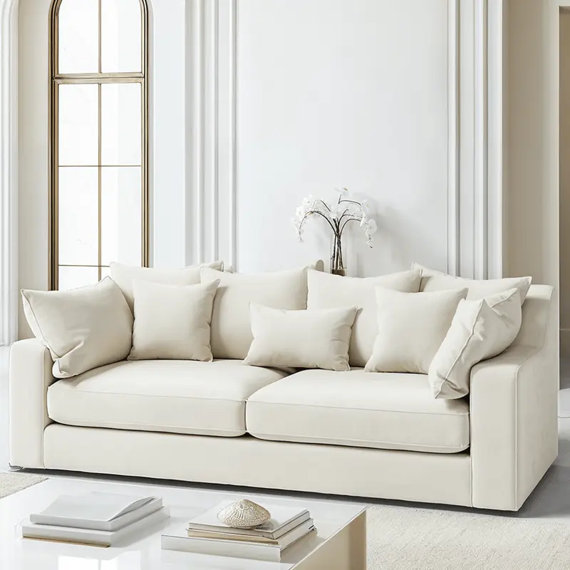 Victoria Cream Velvet 4 Seater Pillow Back Sofa