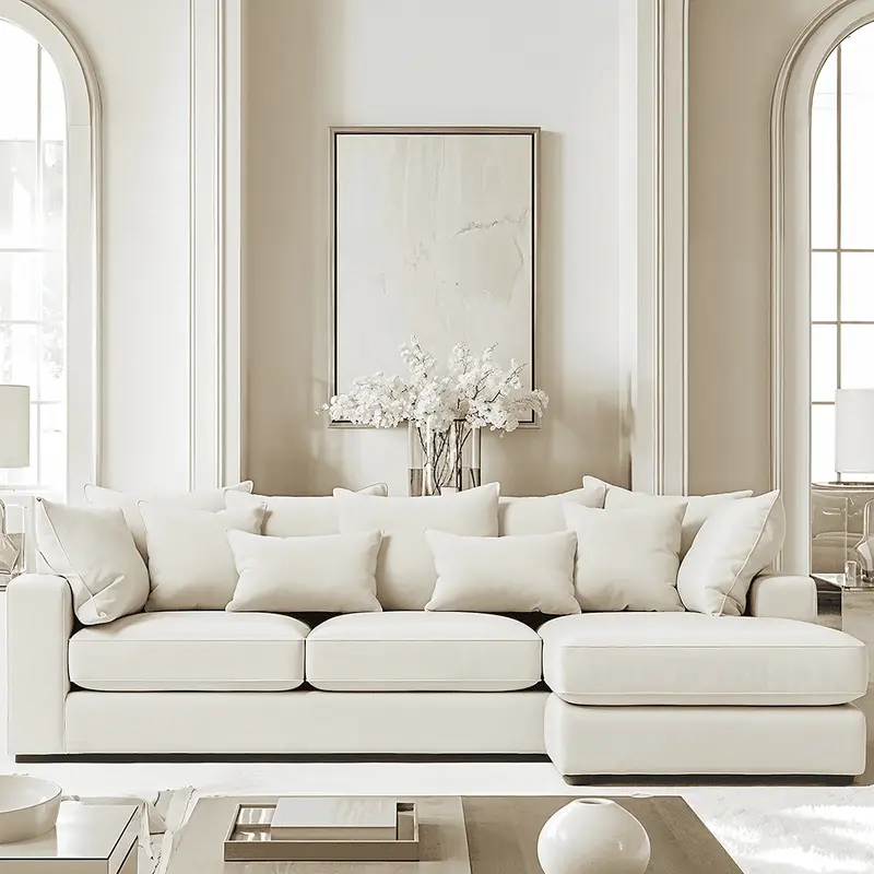 Victoria Cream Velvet Pillow Back Large Right Hand Facing Corner Sofa