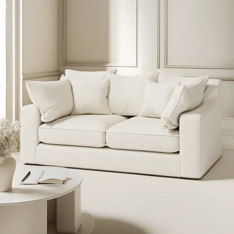 Victoria Ecru Boucle 3 Seater Pillow Back Sofa