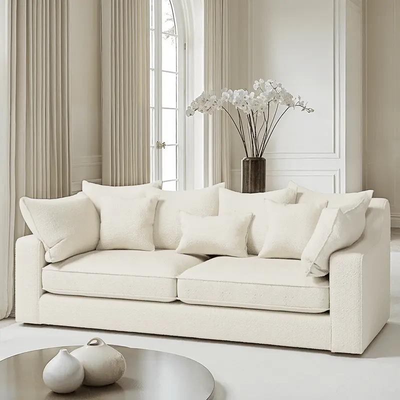 Victoria Ecru Boucle 4 Seater Pillow Back Sofa