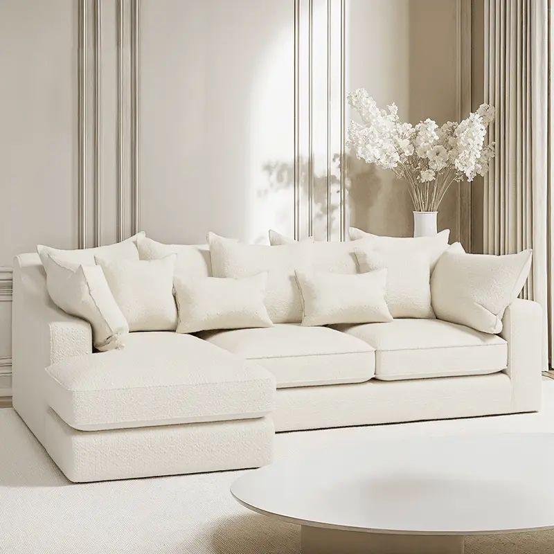 Victoria Ecru Boucle Medium Left Hand Facing Pillow Back Corner Sofa