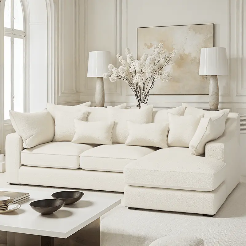 Victoria Ecru Boucle Medium Right Hand Facing Pillow Back Corner Sofa