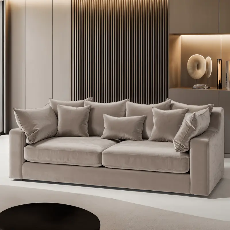 Victoria Mink Velvet 4 Seater Pillow Back Sofa