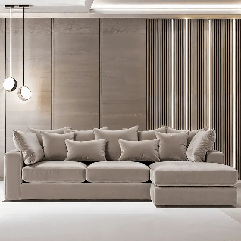 Victoria Mink Velvet Pillow Back Large Right Hand Facing Corner Sofa