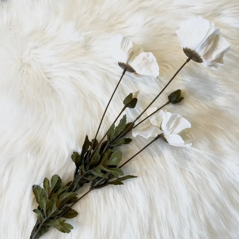 White Faux Poppy Single Stem Floral