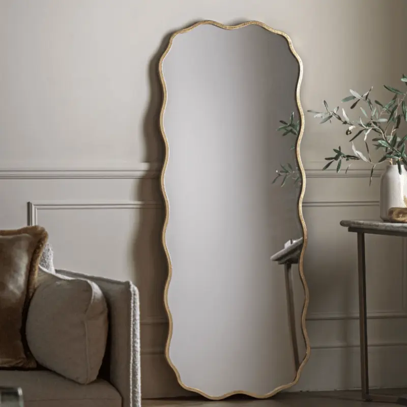 Zosia Antique Gold Wavy Edge Leaner Wall Mirror