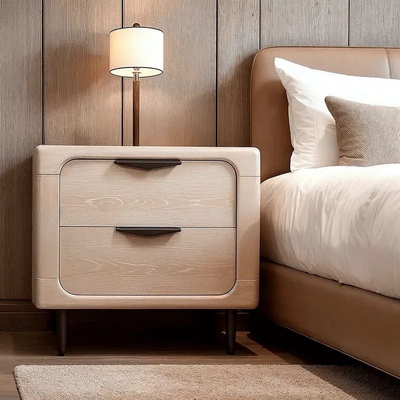 Aisling Light Oak 2 Drawer Bedside Table with Black Handles