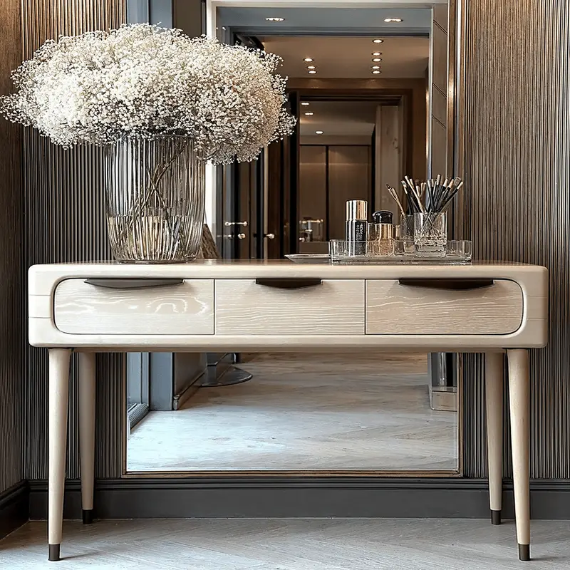 Aisling Light Oak 3 Drawer Console Table with Black Handles