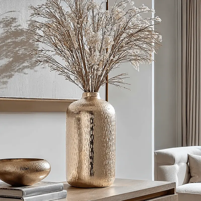 Alina Gold Hammered Metal Decorative Vase