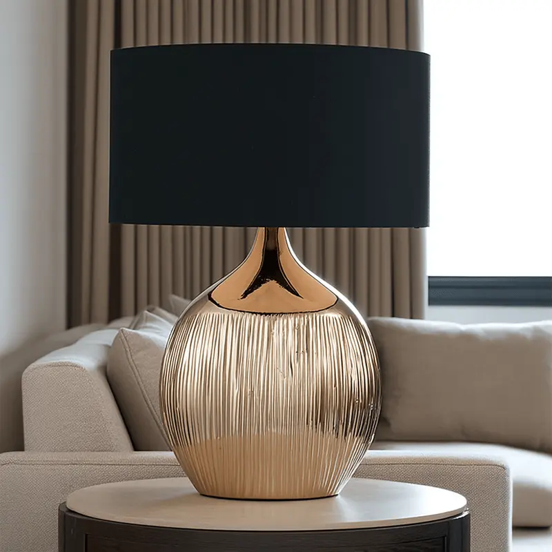 Andros Rounded Gold Table Lamp with Black Shade