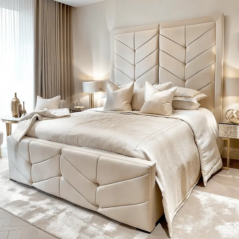 Ashton Vanilla Velvet Premium Chevron Ottoman Storage Bed