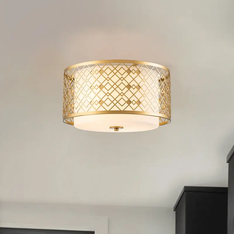 Belgrave Gold Diamond Pattern Flush Ceiling Light