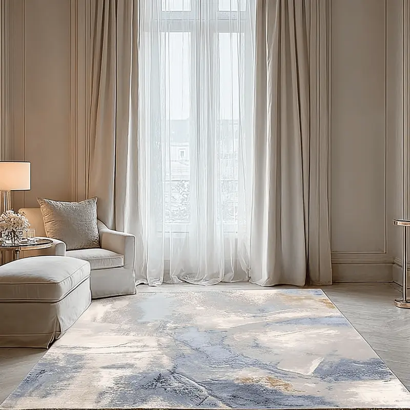 Bella Blue & Cream Metallic Abstract Rug