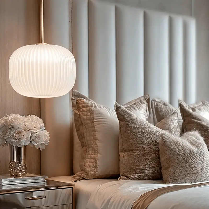 Bellamy White Glass & Gold Ribbed Glass Circular Pendant Ceiling Light